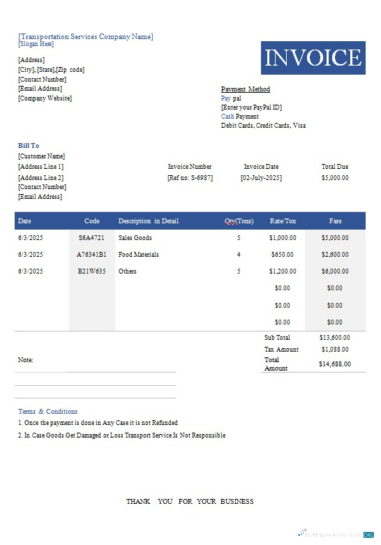 Download Free Transportation Invoice Template Photoshop template
